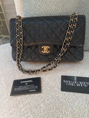 CHANEL Black Quilted Caviar leather double flap Shoulder Bag